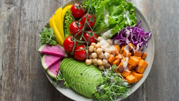 Fresh healthy vegetables and food supporting gut health and immune function